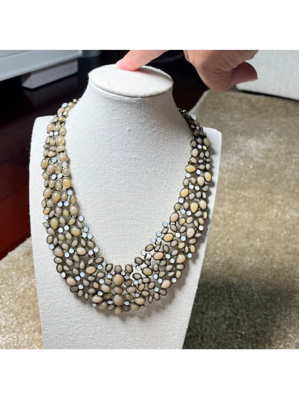 BaubleBar Cream Opalescent Rhinestone Bib Statement Necklace - Picture 2 of 3